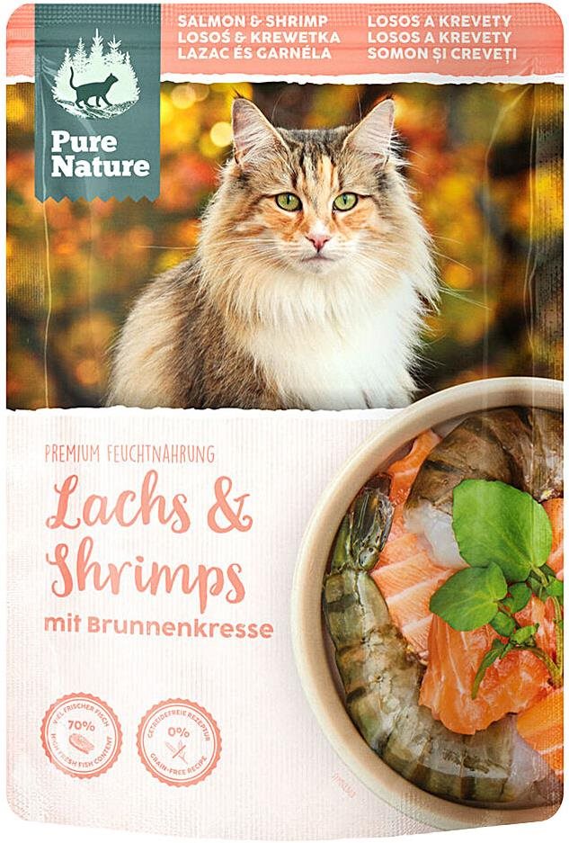 Pure Nature Cat Adult vrecko Losos a Krevety 80 g Kapsička pre mačky