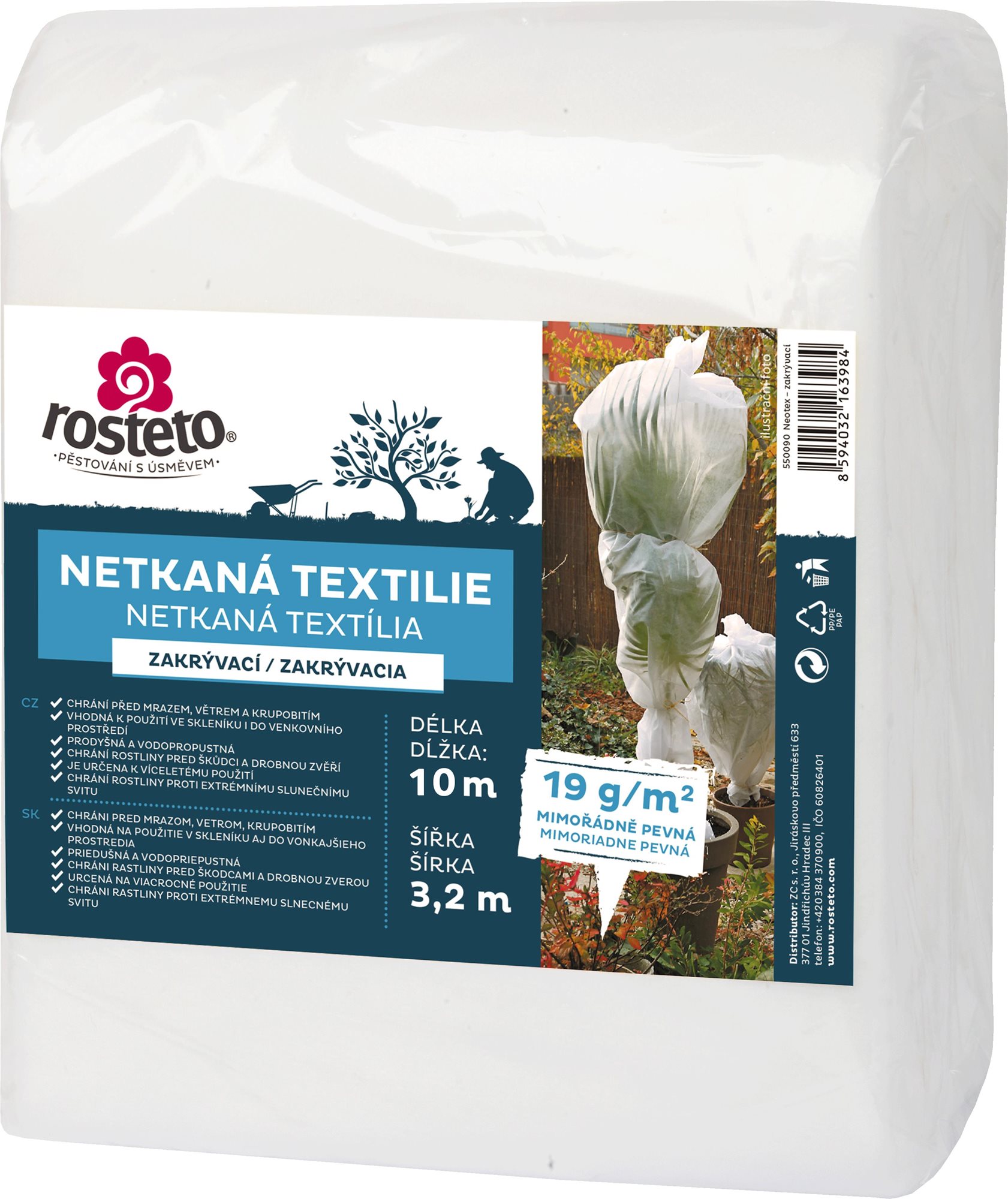 ROSTETO Netkaná textília, biela 19 g šírka 10 × 3,2 m Netkaná...