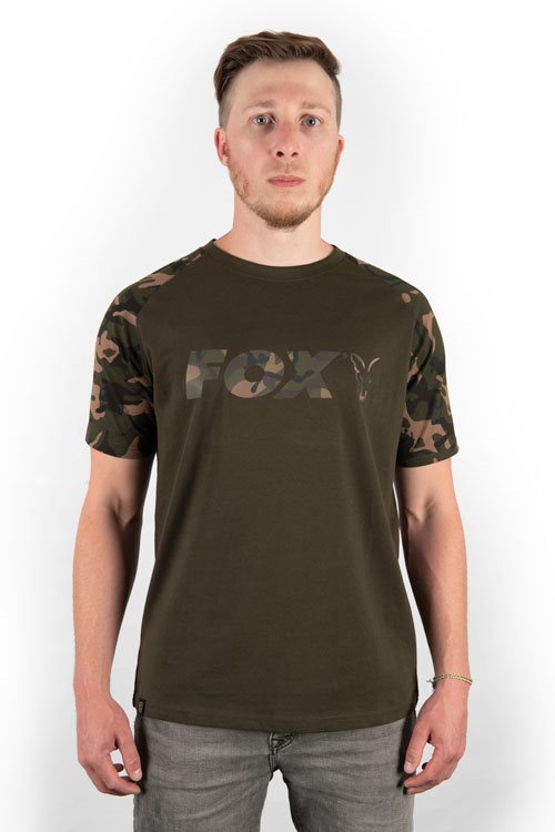 FOX Raglan Khaki/Camo Sleeve T-Shirt veľkosť XXL Tričko
