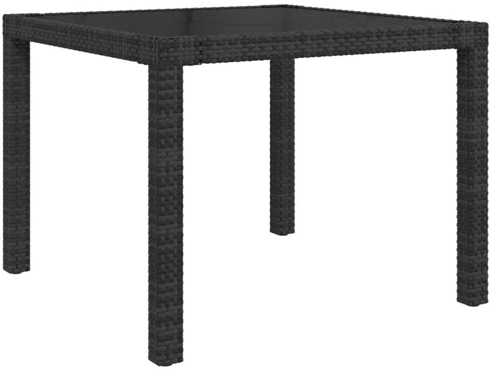 Záhradný stôl 90 × 90 × 75 cm tvrdené sklo a polyratan čierny,...