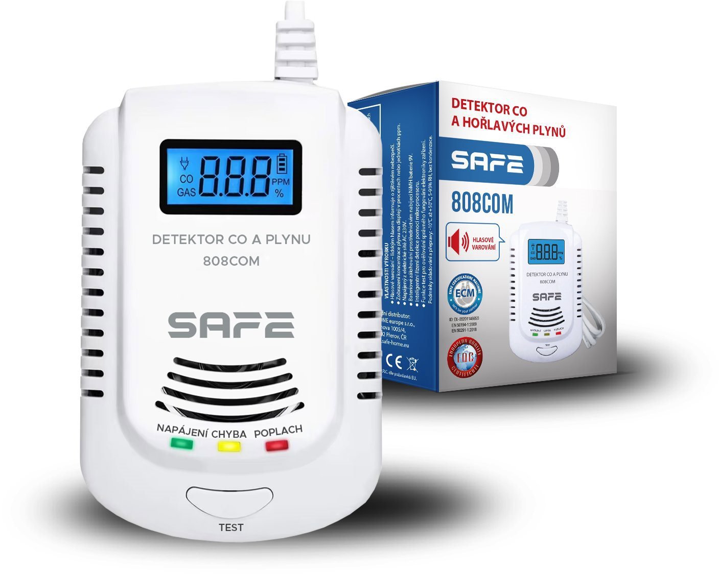 Kombinovaný detektor CO, horľavých a výbušných plynov SAFE 808COM...