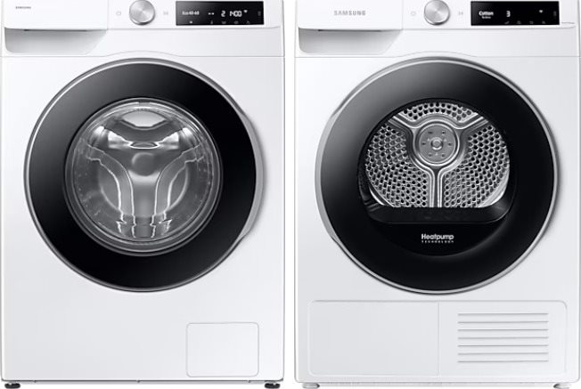 SAMSUNG EcoBubble WW90DG6U25LEU4 + SAMSUNG DV90T6240LE/S7 Set...