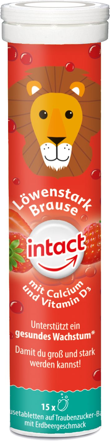 Intact Silný lev, vápník+vit. D3, šum. tbl. Jahoda 15 ks Vitamín D