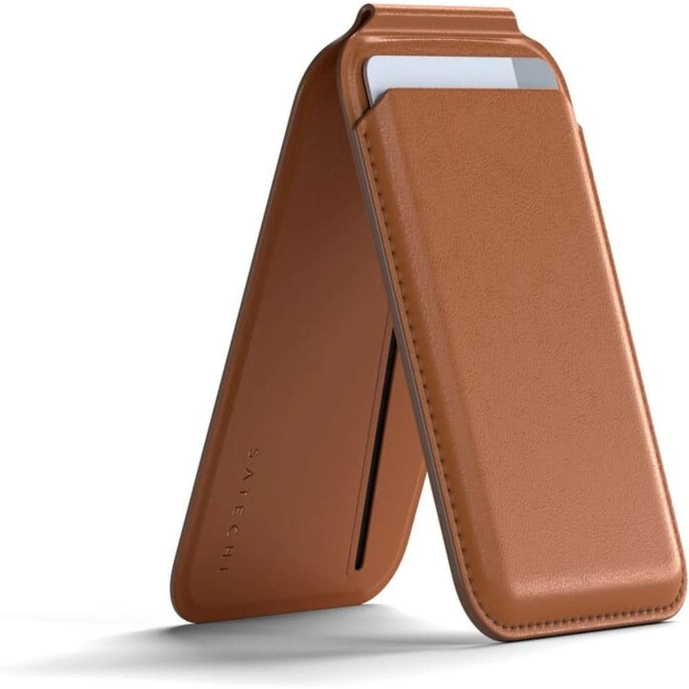 Satechi Vegan-Leather Magnetic Wallet Stand Brown MagSafe tárca