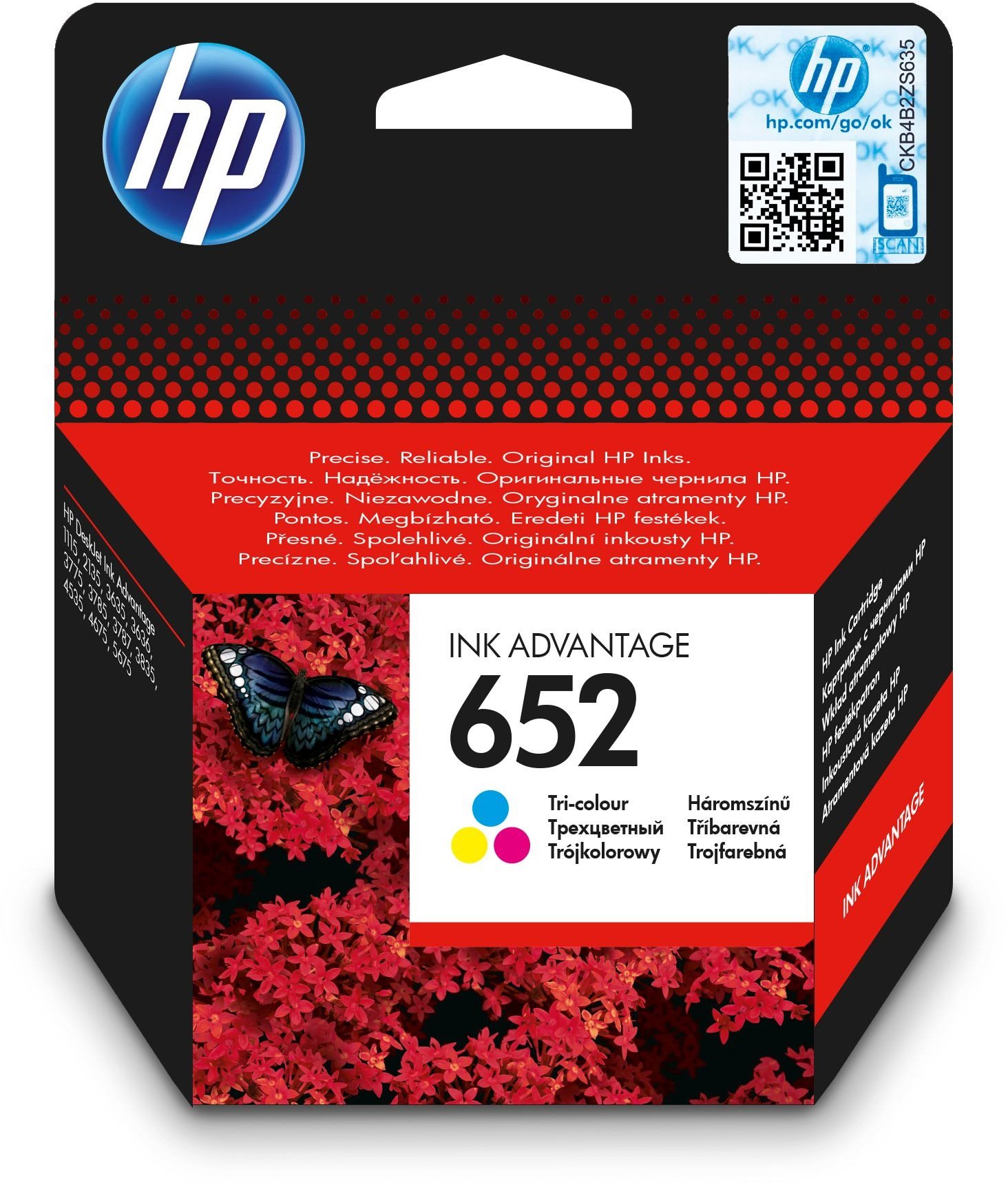 HP F6V24AE č. 652 farebná Cartridge