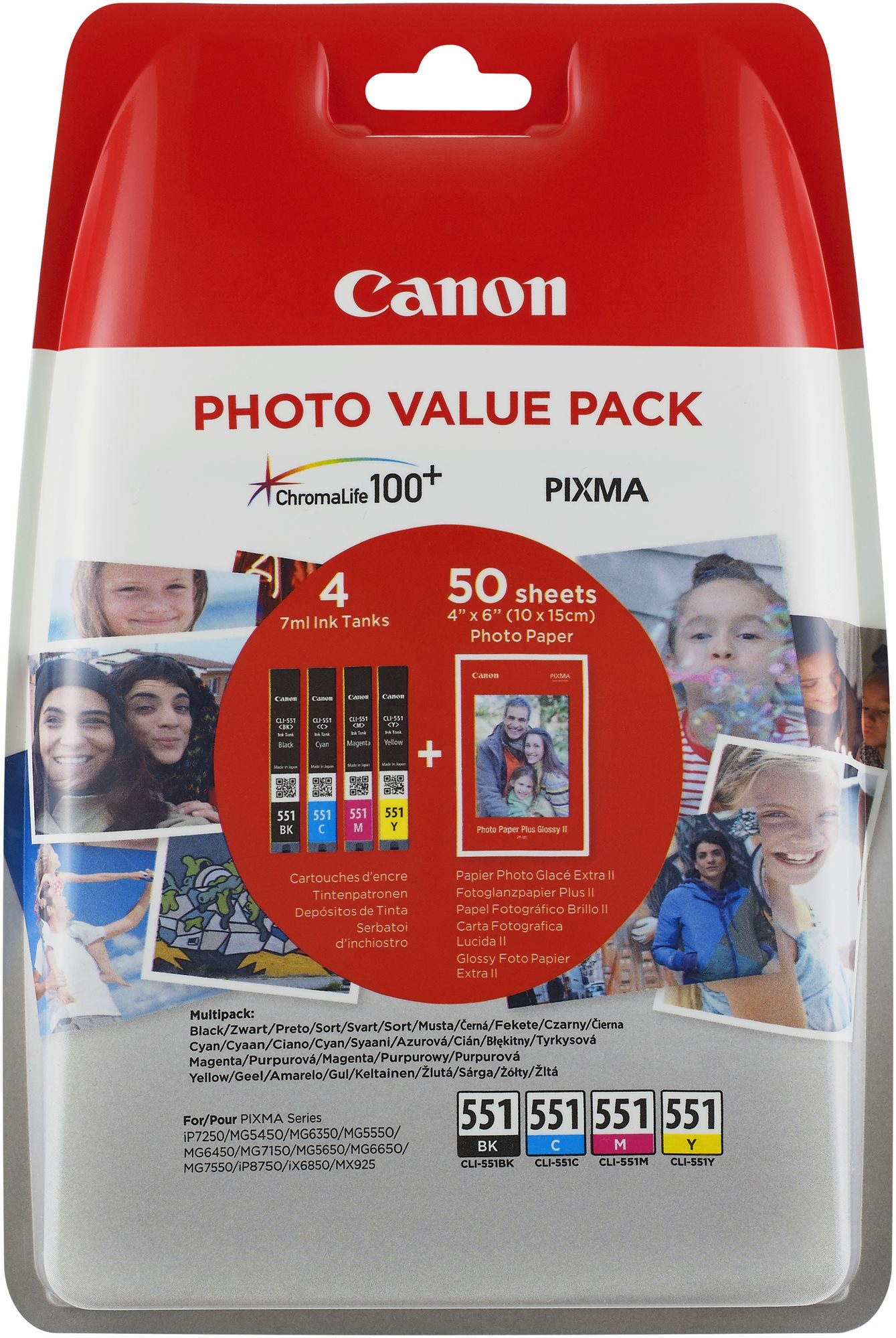 Canon CLI-551 Multipack + papier photo PP-201 Cartouche