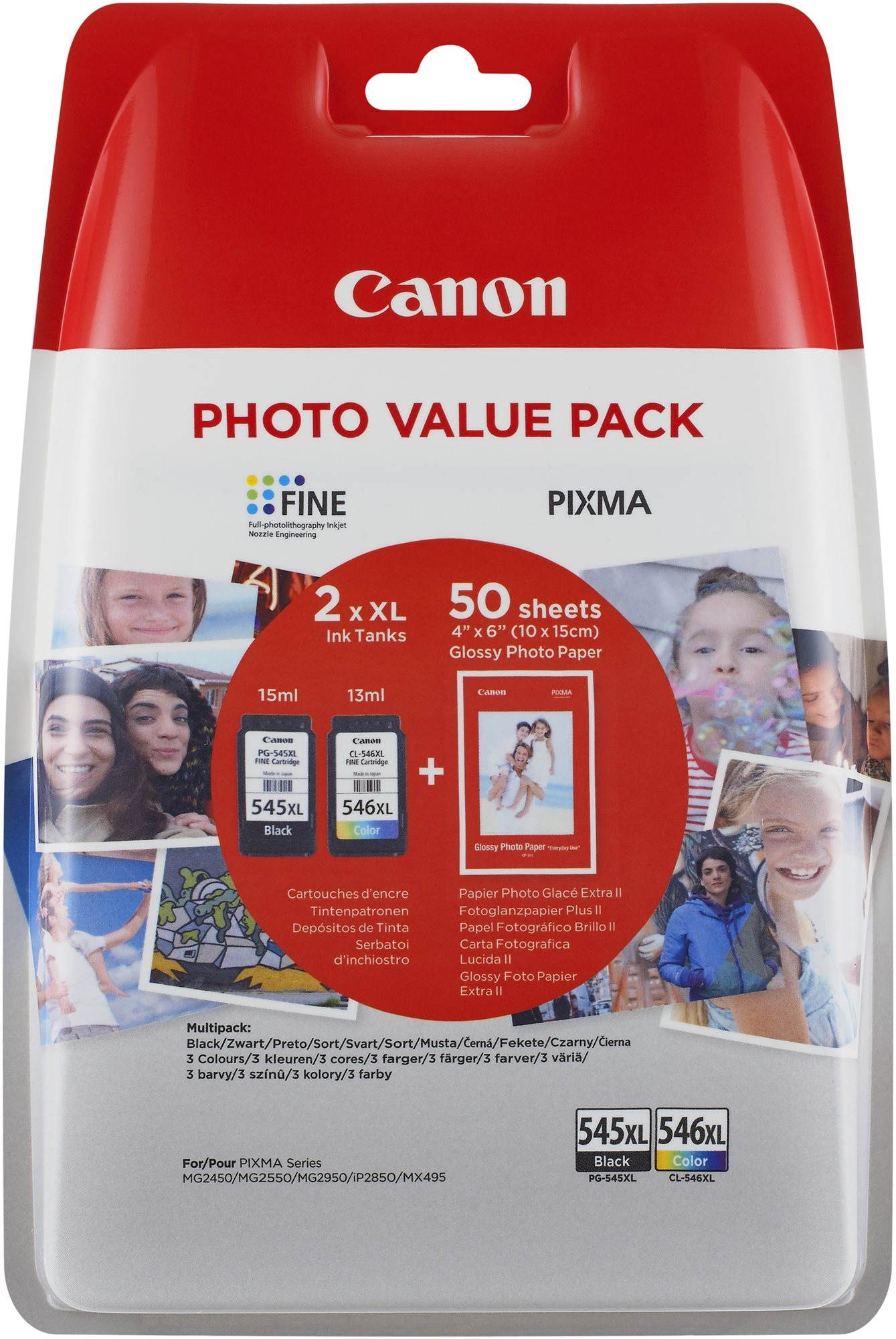 Canon PG-545XL + CL-546XL + Photo Paper GP-501 Multipack Cartridge
