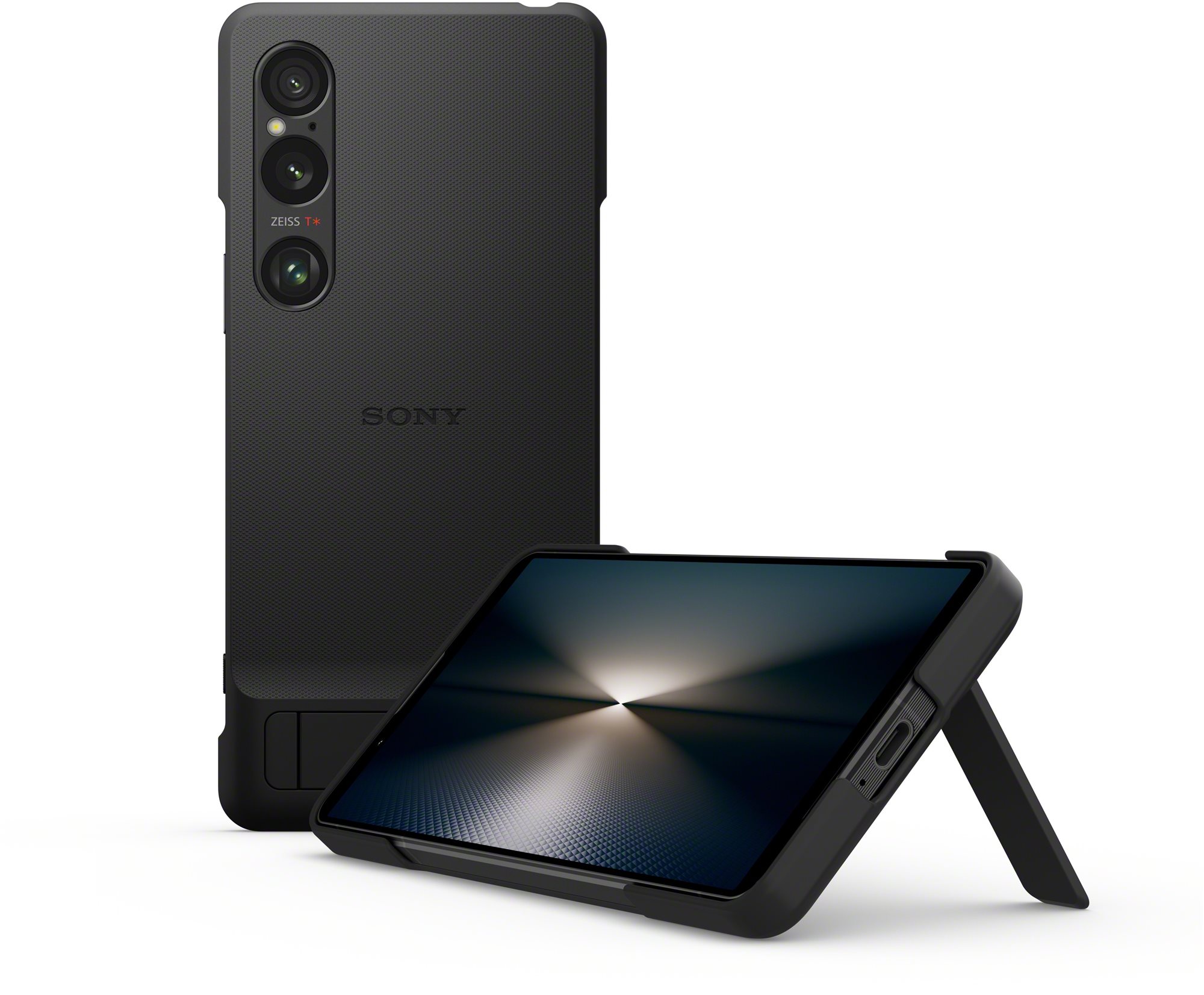 Sony Xperia 1 VI fekete tok állvánnyal Telefon tok