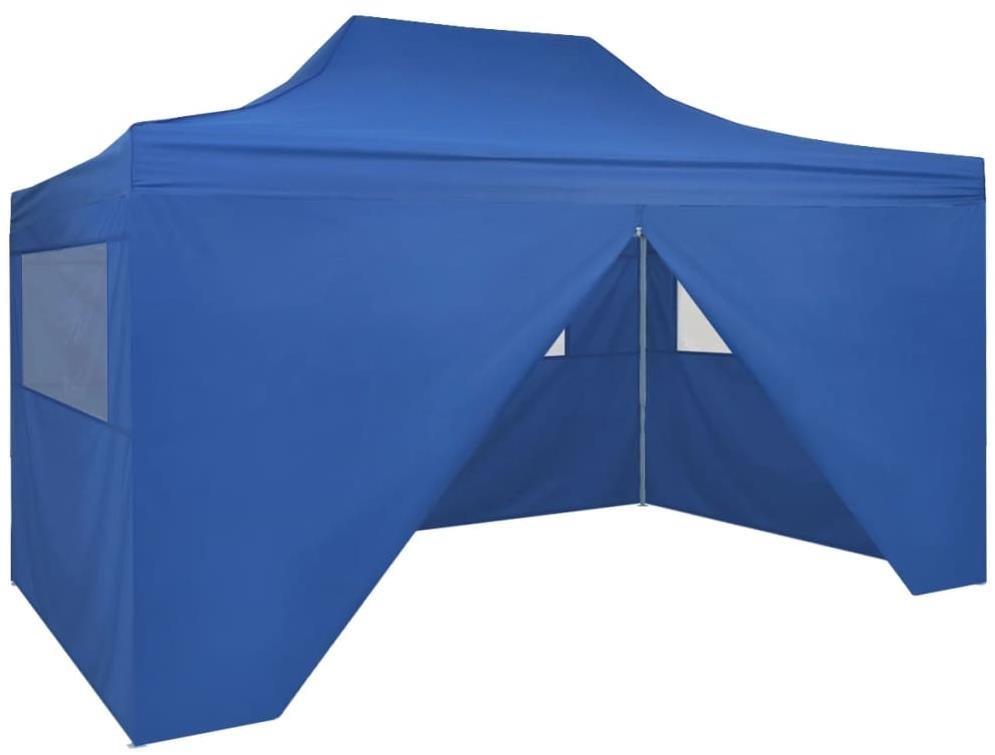 Rozkladací stan nožnicový so 4 bočnými stenami 3 × 4,5 m modrý...