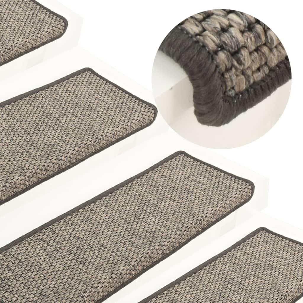 Samolepiace nášľapy na schody, sisal, 15 ks, 65 x 25 cm, sivé a...