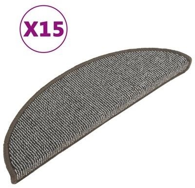 Kobercové nášľapy na schody, 15 ks, sivé, 56 × 17 × 3 cm Koberec