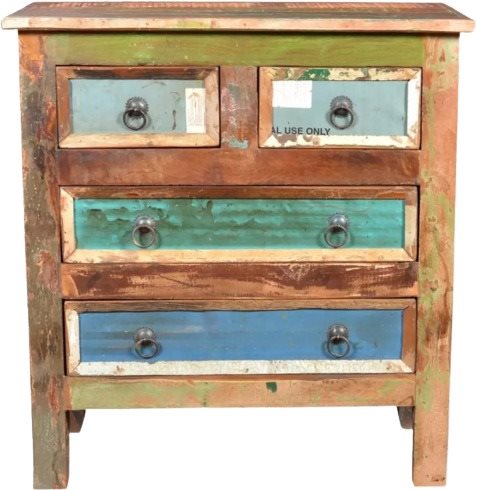 Komoda so 4 zásuvkami, masívne recyklované drevo Komoda