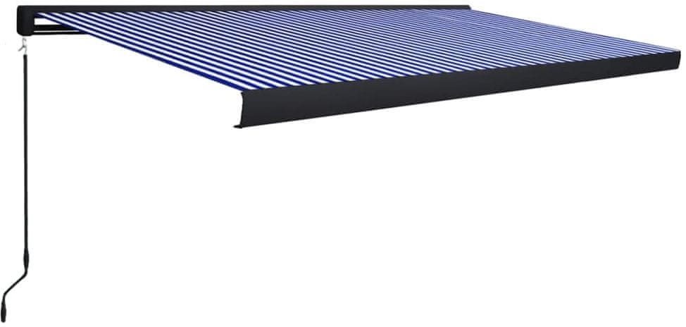 Kazetová markíza s ručným ovládaním 400 × 300 cm modro-biela Markíza
