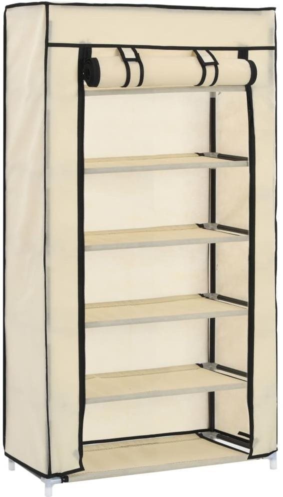 Skrinka na topánky s poťahom krémová 58×28×106 cm textil Botník