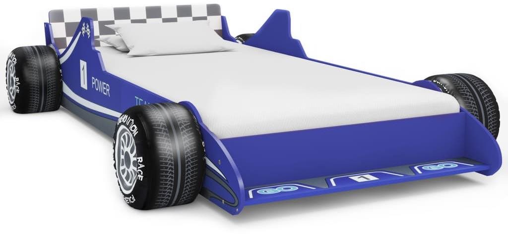 Detská posteľ v tvare pretekárskeho auta 90×200 cm modrá Posteľ