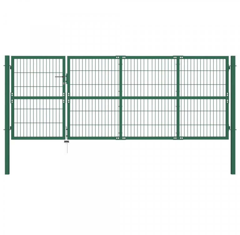 Záhradná plotová brána so stĺpikmi 350×140 cm oceľ zelená 142571...