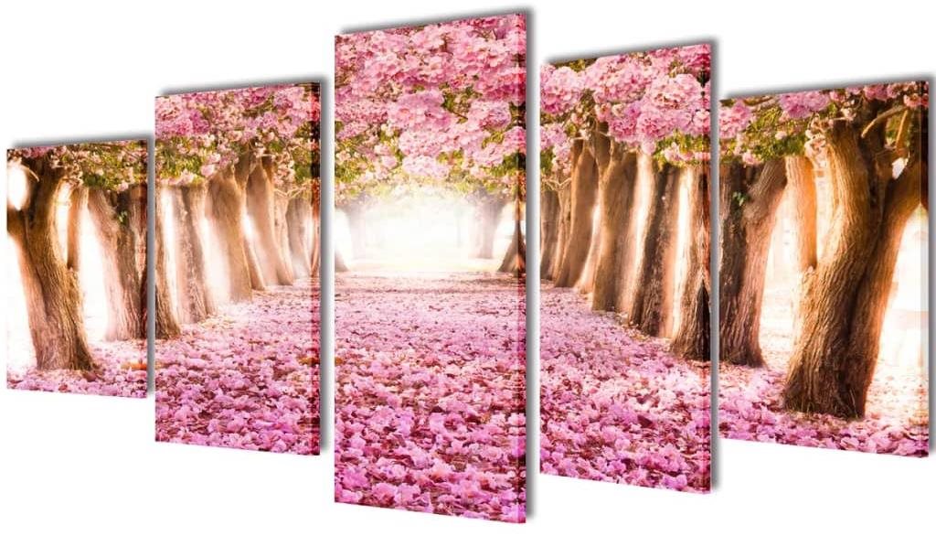 Súprava obrazov, tlač na plátne, čerešňový kvet, 200 × 100 cm...