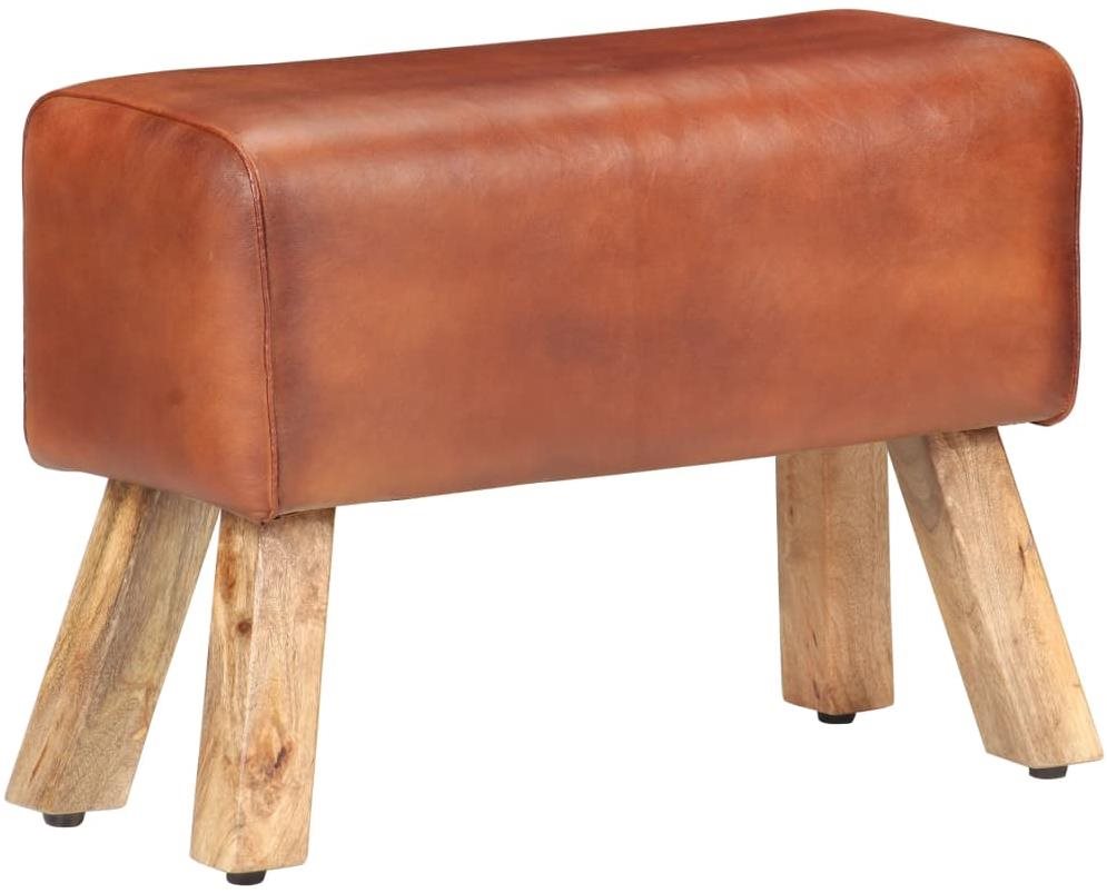 Lavica 58 cm hnedá pravá koža Podnožka
