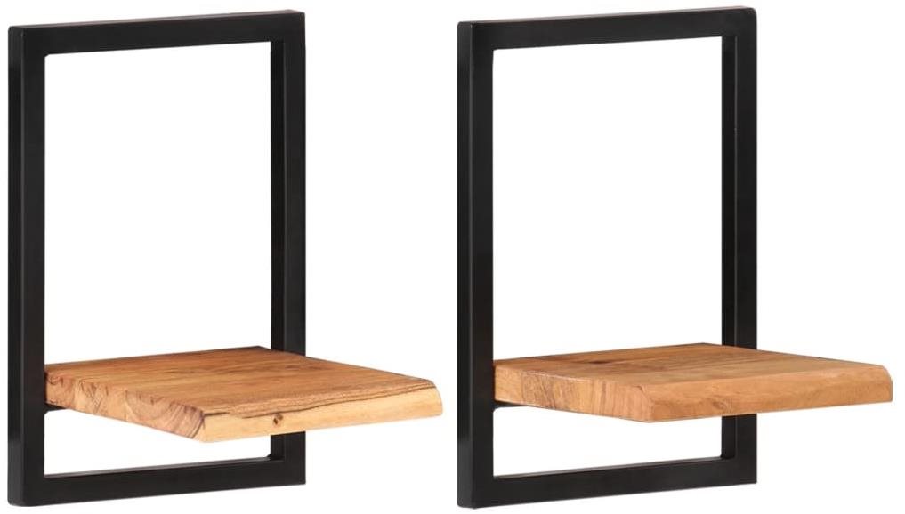 Nástenné police 2 ks 25 × 25 × 35 cm masívna akácia a oceľ Polica