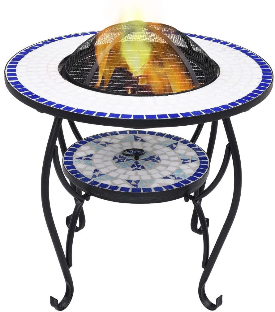 Mozaikový stolík s ohniskom modro-biely 68 cm keramika Ohnisko