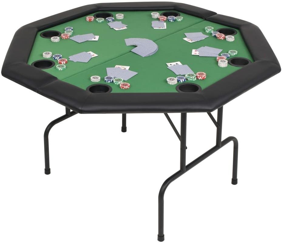 Skladací pokerový stôl pre 8 hráčov 2 diely osemhranný zelený Stôl