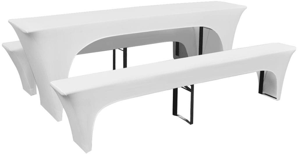 3 strečové biele poťahy na pivný stôl a lavice 220 x 70 x 80 cm Poťah