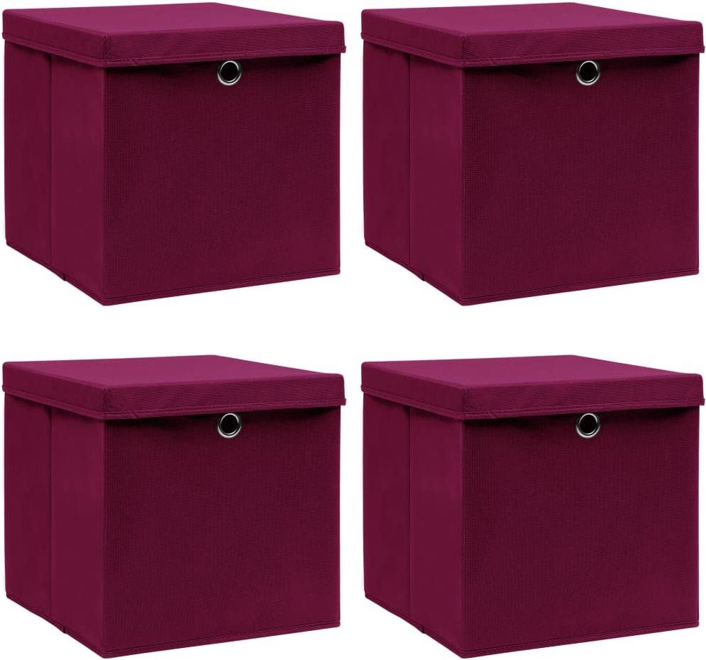 Úložné boxy s vekami 4 ks tmavočervené 32 × 32 × 32 cm textil...