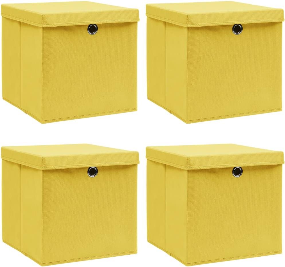 Úložné boxy s vekami 4 ks žlté 32 × 32 × 32 cm textil Úložný box