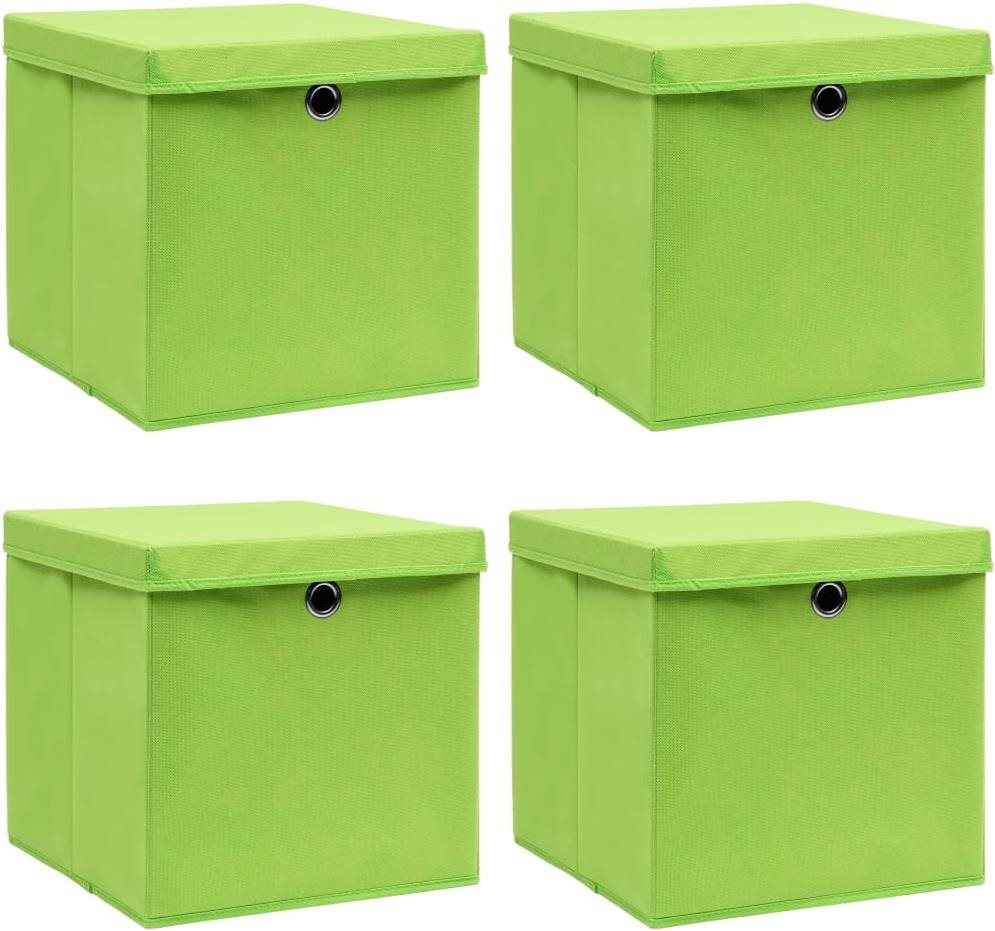 Úložné boxy s vekami 4 ks zelené 32 × 32 × 32 cm textil Úložný box