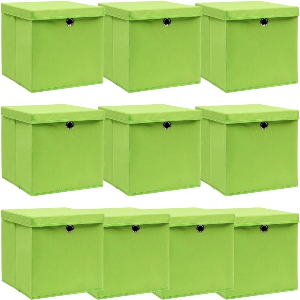 Úložné boxy s vekami 10 ks zelené 32 × 32 × 32 cm textil Úložný box
