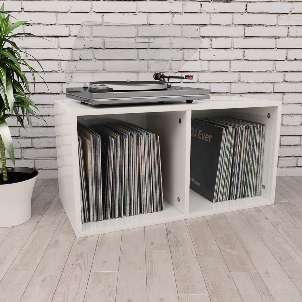Úložný box na LP dosky biely vysoký lesk 71 × 34 × 36 cm...