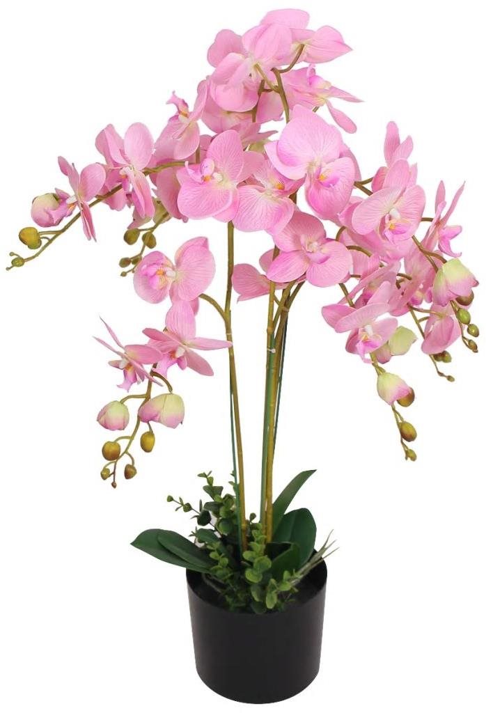 Umelá rastlina orchidea s kvetináčom 75 cm ružová Umelý kvet