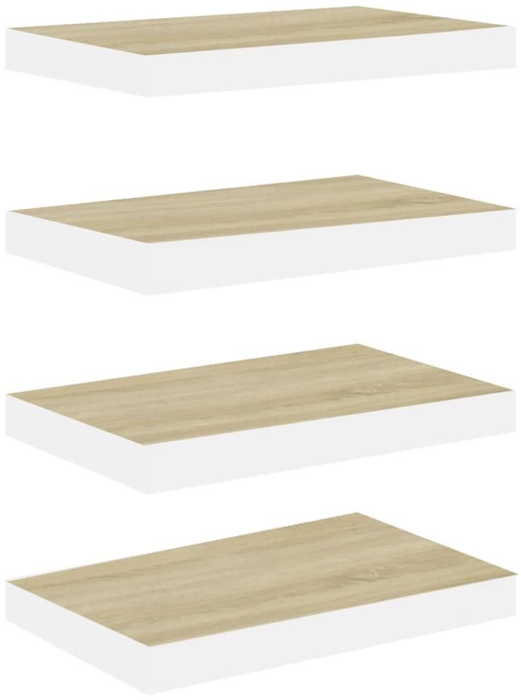 Shumee plávajúce nástenné 4 ks dub a biele 50×23×3,8 cm MDF, 326575...