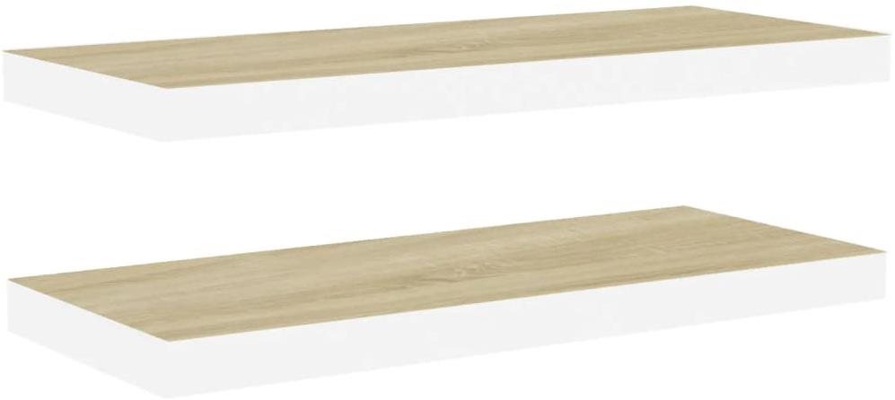 Shumee plávajúce nástenné 2 ks dub a biele 80×23,5×3,8 cm MDF,...