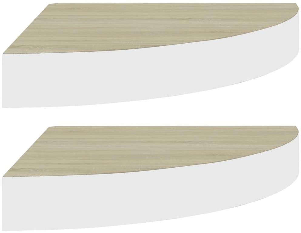 Shumee - Nástenné rohové 2 ks dub a biele 25×25×3,8 cm MDF, 326631...