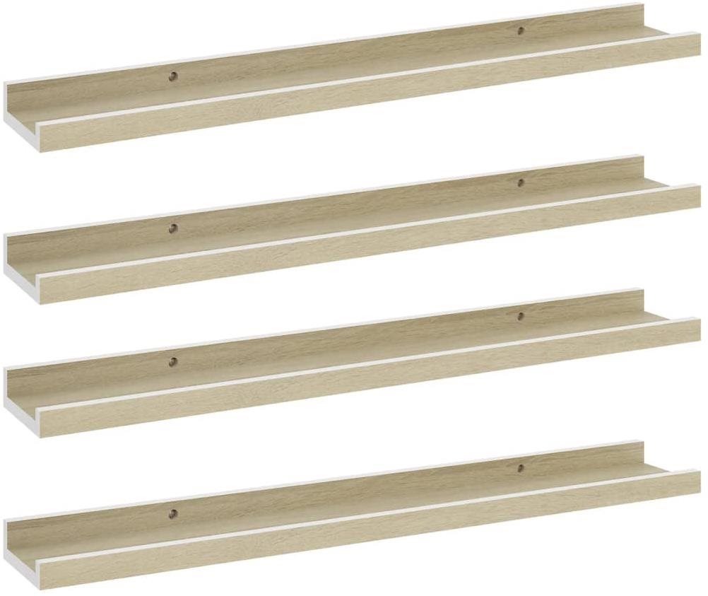 Shumee - Nástenné 4 ks biele a dub sonoma 60×9×3 cm, 326695 Polica