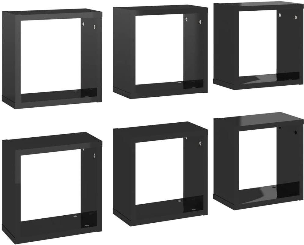 Shumee - Nástenné kocky 6 ks čierne s vysokým leskom 30×15×30 cm,...