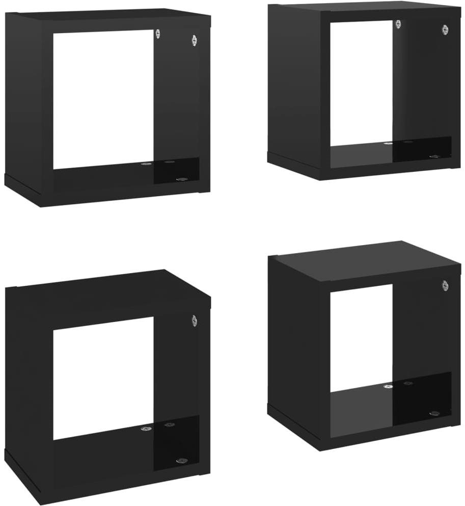 Shumee - Nástenné štvorcové 4 ks čierne vysoký lesk 22×15×22 cm,...