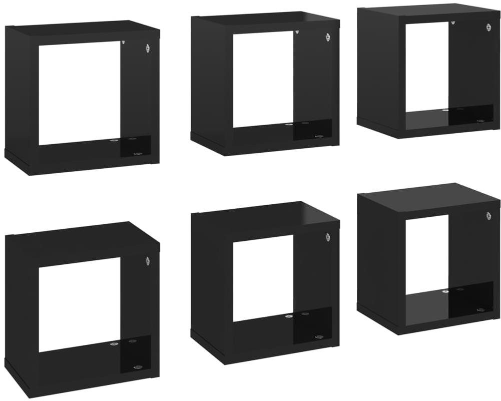 Shumee - Nástenné kocky 6 ks čierne s vysokým leskom 22×15×22 cm,...