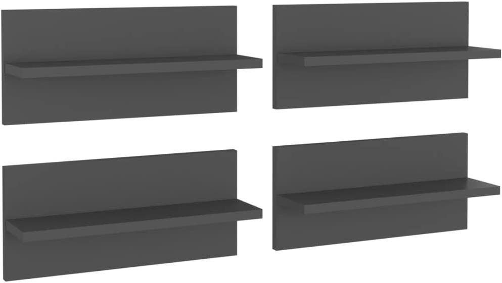 Shumee - Nástenné 4 ks sivé 40×11,5×18 cm drevotrieska, 807302 Polica
