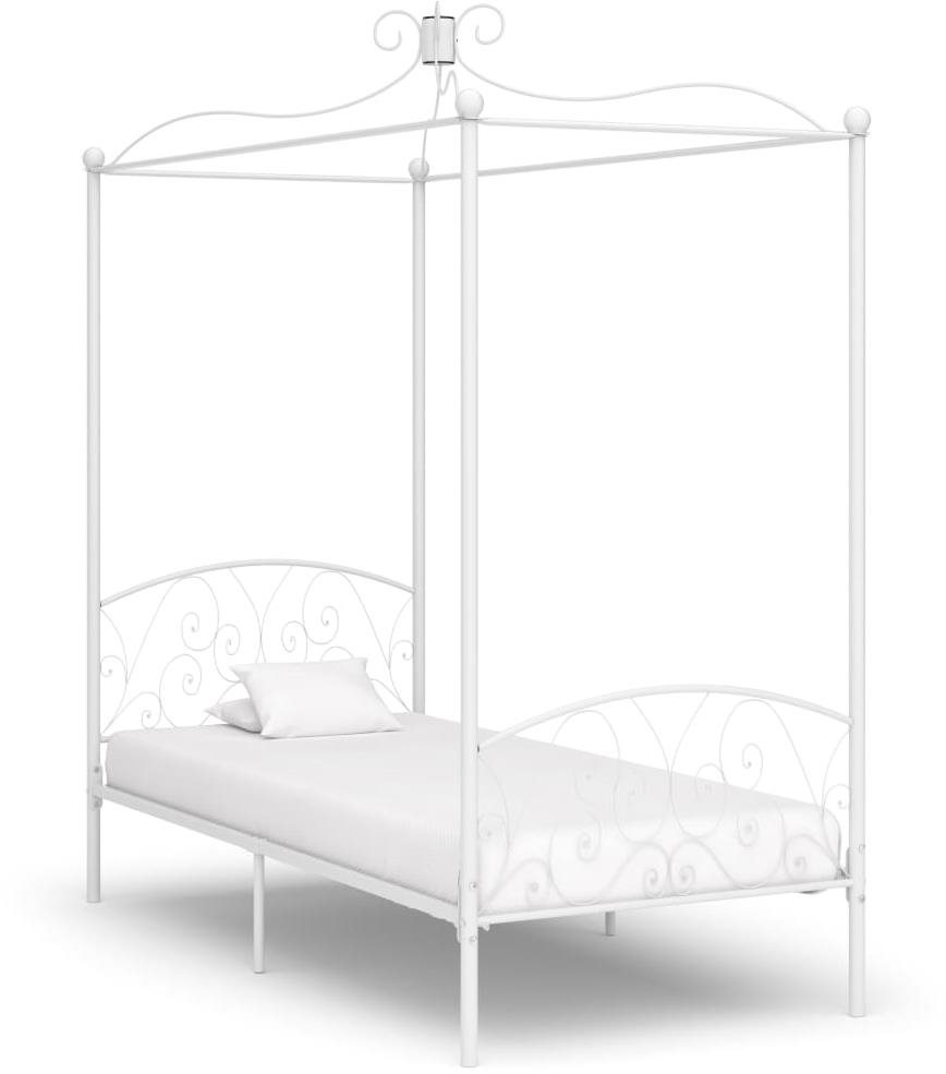 Rám postele s baldachýnom biely kovový 90 × 200 cm Posteľ