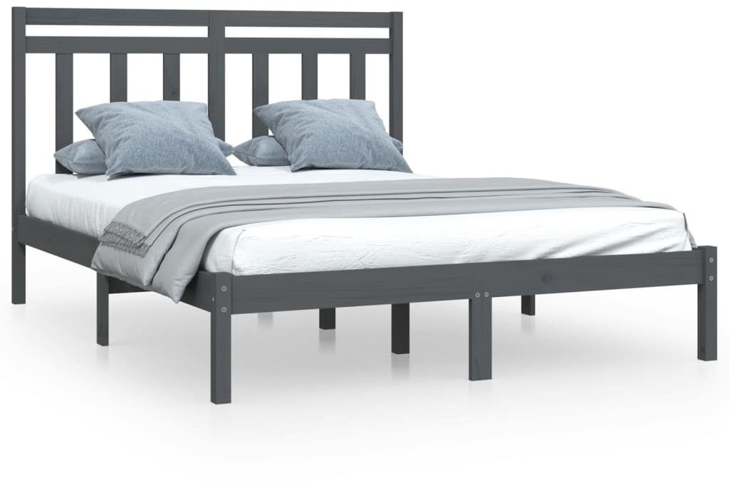 Rám postele sivý masívne drevo 150 × 200 cm King Size, 3105257 Rám...