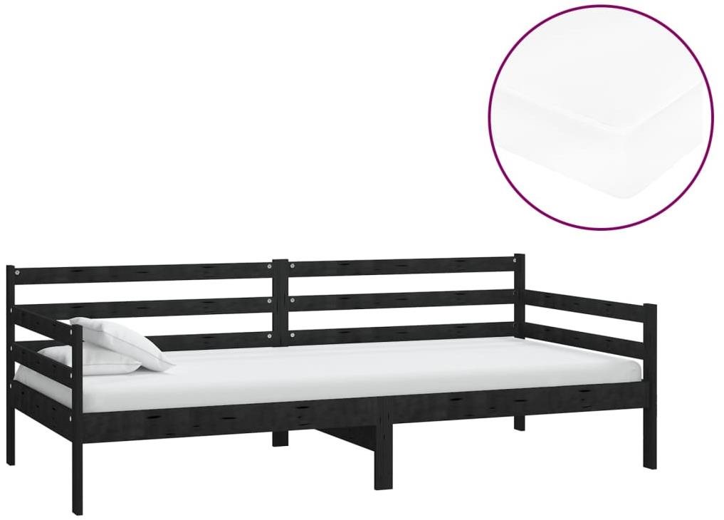Shumee váľanda s matracom 90×200 cm čierna masívne borové drevo,...