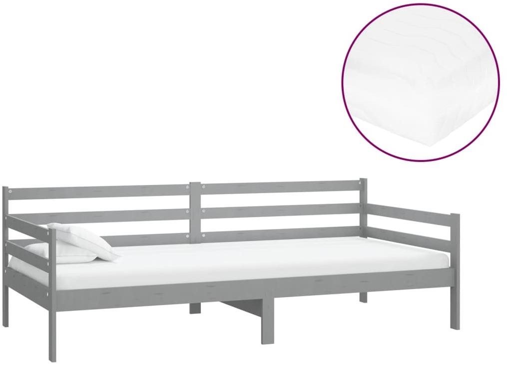 Shumee, váľanda s matracom, 90×200 cm sivá, masívne borové drevo,...