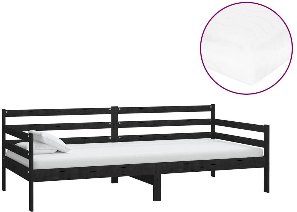 Shumee váľanda s matracom 90×200 cm čierna masívne borové drevo,...