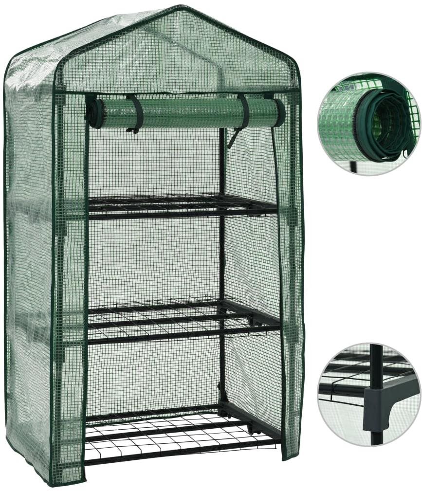 SHUMEE Skleník MINI s 3 policami, oceľ, 69 × 49 × 125 cm Skleník