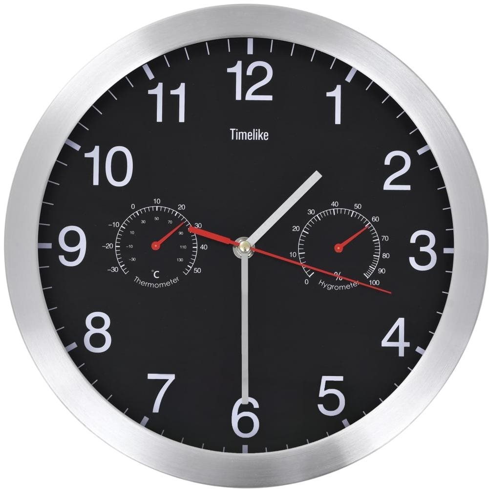 Nástenné hodiny strojček Quartz vlhkomer a teplomer 30 cm čierne...