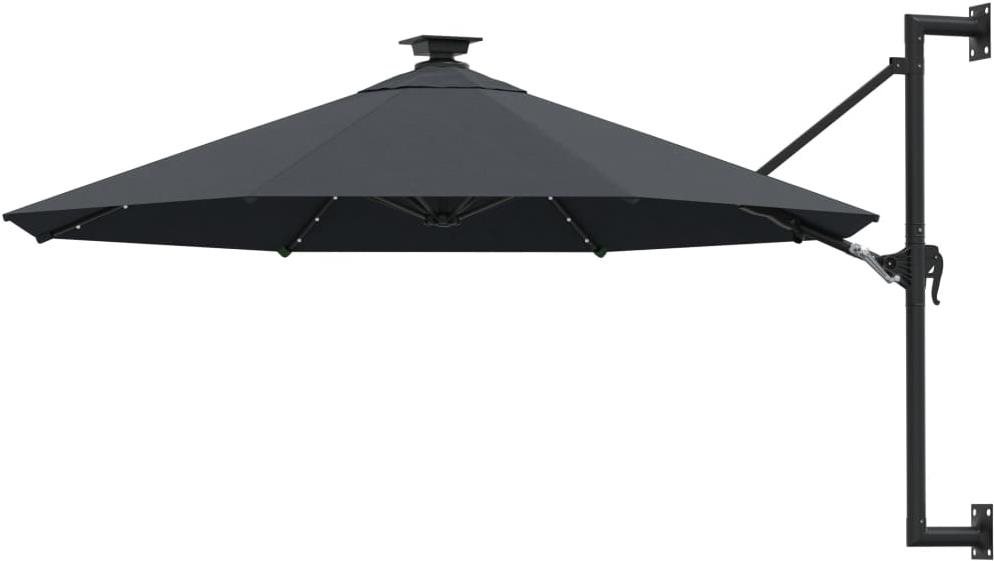 Nástenný slnečník s LED svetlami kovovou tyčou 300 cm antracitový...