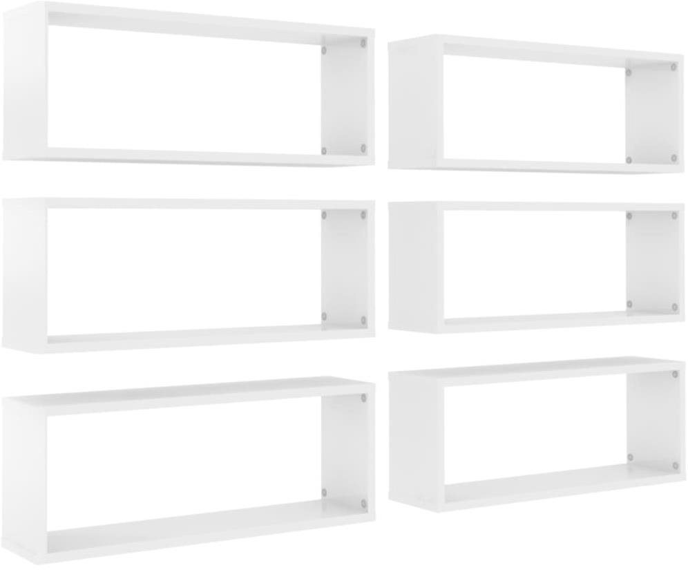 Nástenné kubické police 6 ks biele vysoký lesk 60 × 15 × 23 cm Polica