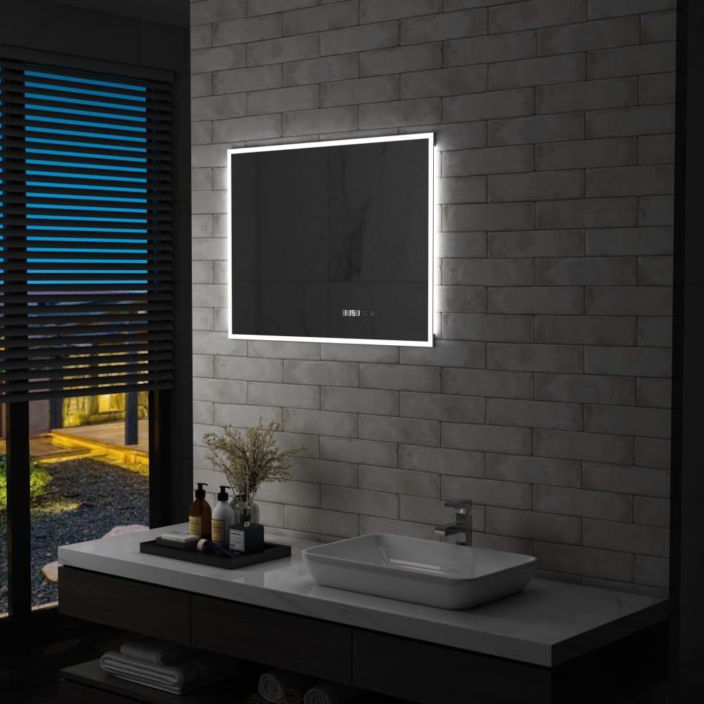Kúpeľňové LED zrkadlo dotykový senzor zobrazenie času 80 × 60 cm...